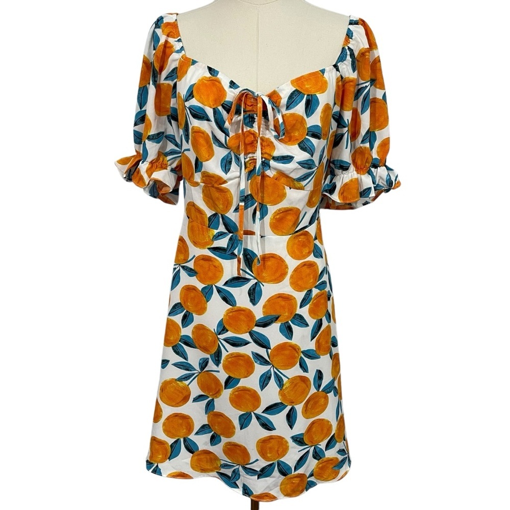 Adorable Fruit Sundress Sz 2X White Orange Dress Feminine Cute Fun Quirky EUC
